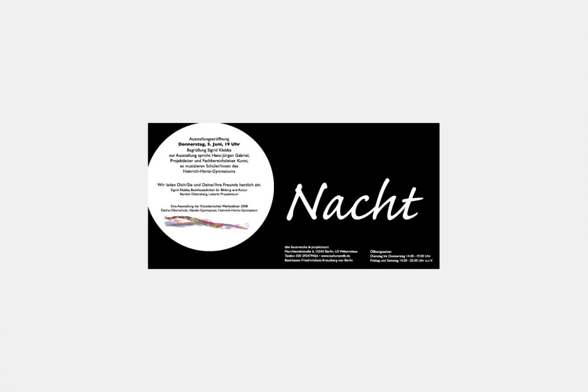 Flyer "Tag & Nacht" Künstlerische Werkstätten an Friedrichshainer Oberschulen, 2008